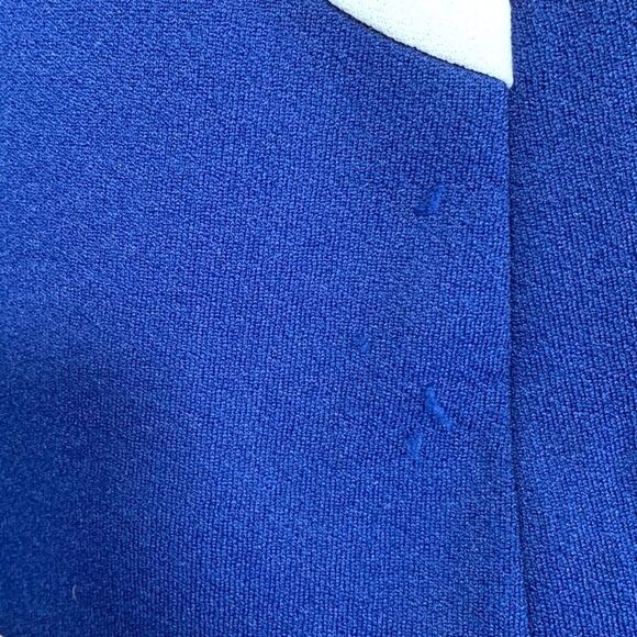 Vintage Judy Wayne Jacket Blue White Open Front Red Geometric Collarless Blazer - Picture 8 of 10